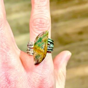 Silver Plated Bloodstone Boho Ring - Sz 6